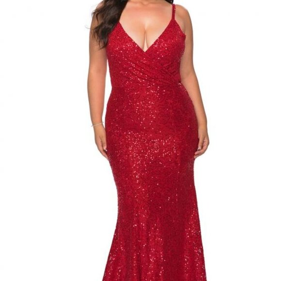 NWT La Femme 29063 Sequin Cut Out Evening Dress Red size 12W - Picture 5 of 6